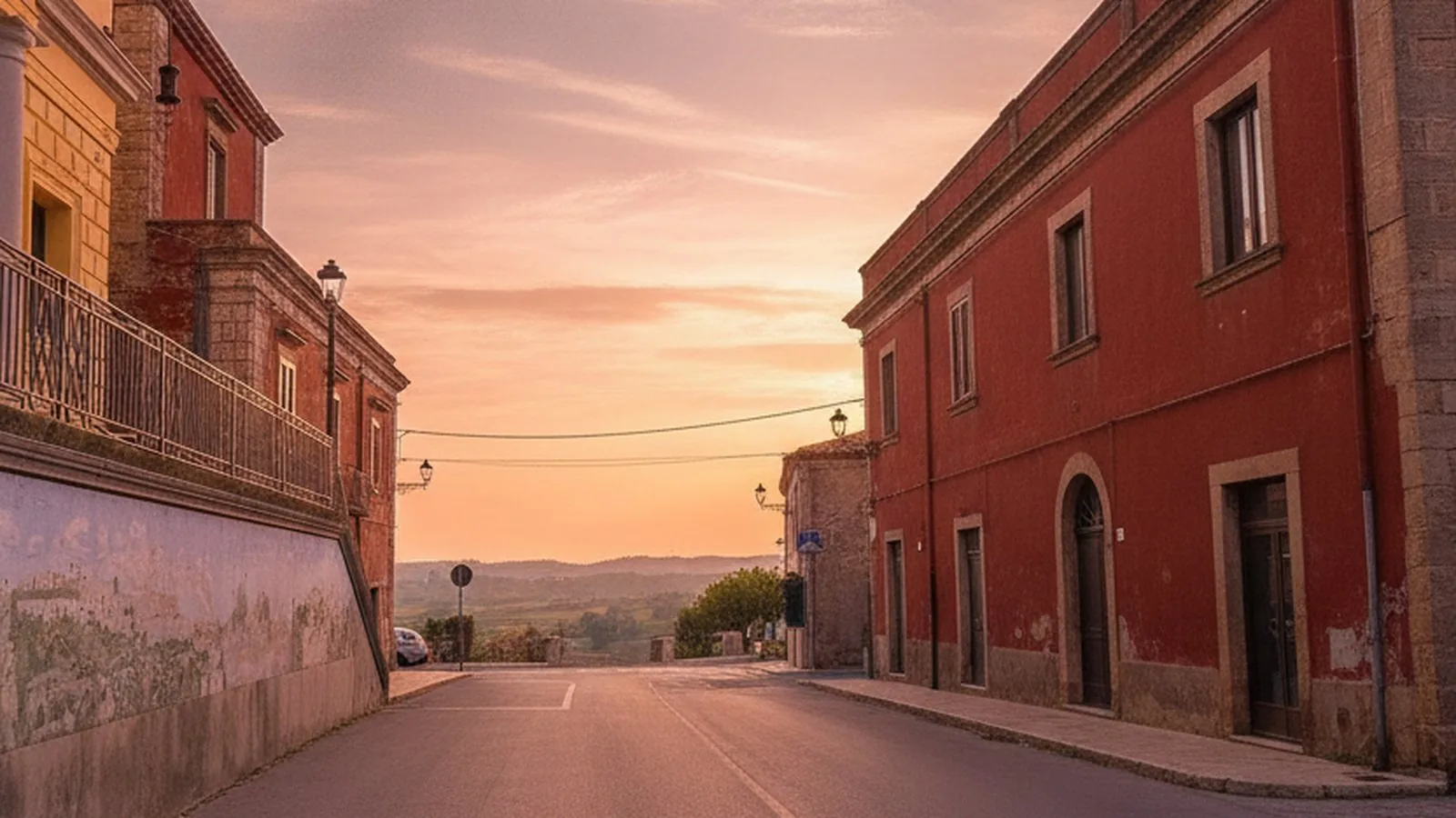 Una strada del centro di Naso al tramonto